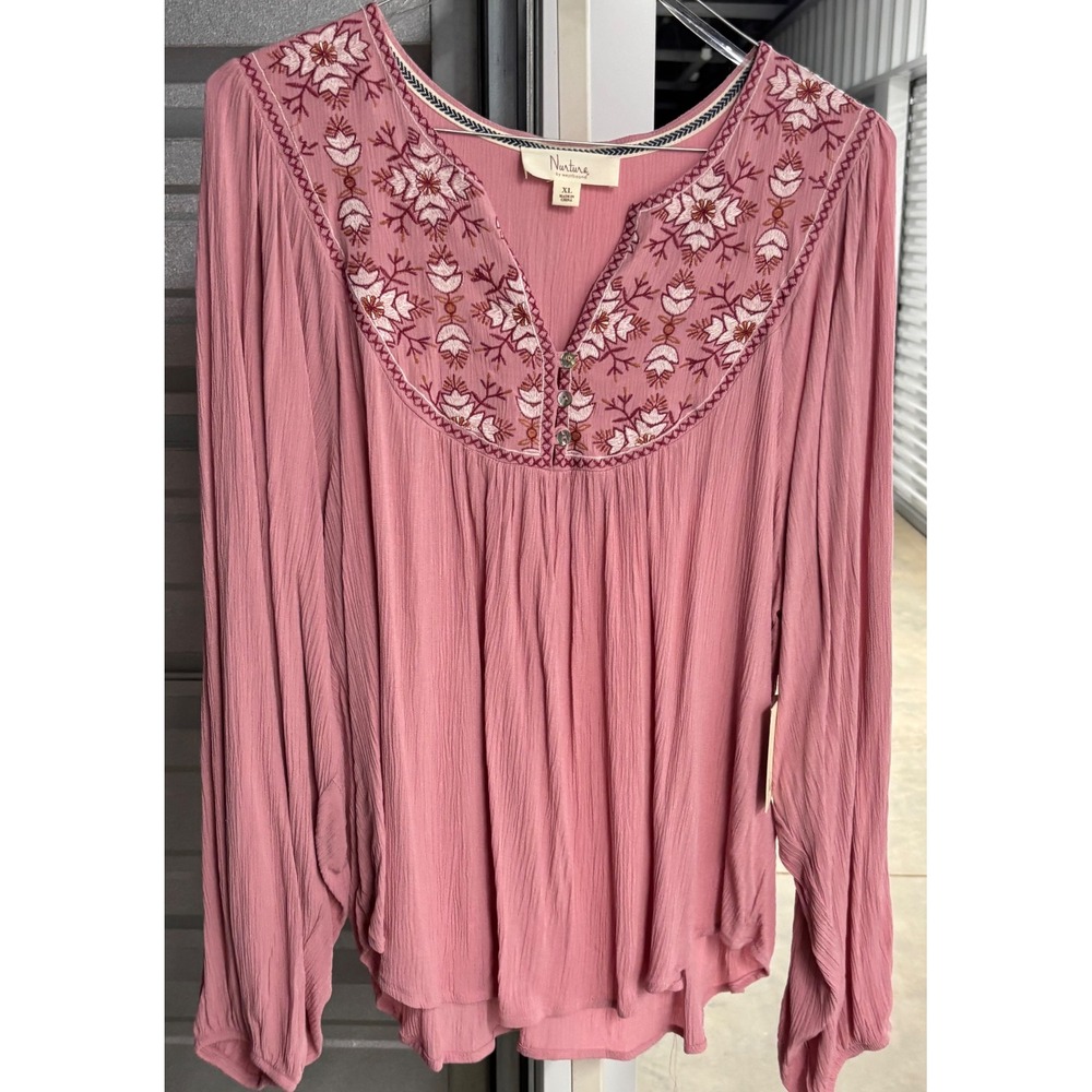 Nurture by Westbound Pink Embroidered Boho Peasant Blouse XL